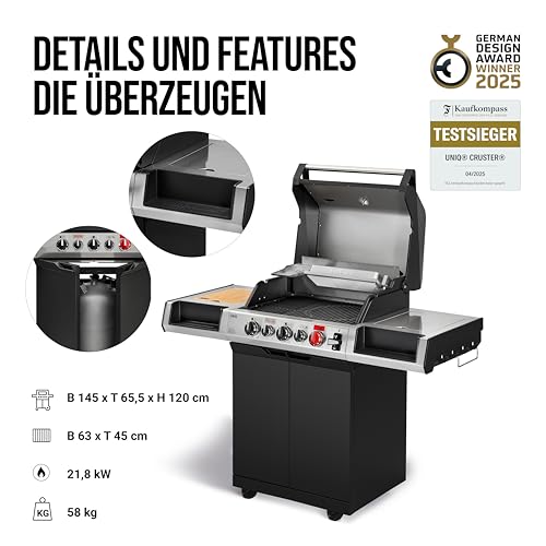 Enders® Gasgrill UNIQ 3 IK CRUSTER®, 3-Edelstahlbrenner, mehrstufige Drehregler, 800 °C TURBO ZONE™, SWITCH GRID™, HEAT RANGE™, SIMPLE CLEAN™, doppelwandige Garhaube, GN ½ Container #8700 – Bild 6