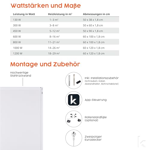 Könighaus Infrarotheizung 120x30 cm - 450 Watt ✓ 5 Jahre Garantie ✓ Doppelter Überhitzungsschutz ✓ Ultraflacher Heizkörper für 6-12 m² ✓ Die platzsparende, CO2-freie Elektroheizung – Bild 4