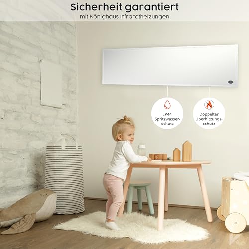 Könighaus Infrarotheizung 120x30 cm - 450 Watt ✓ 5 Jahre Garantie ✓ Doppelter Überhitzungsschutz ✓ Ultraflacher Heizkörper für 6-12 m² ✓ Die platzsparende, CO2-freie Elektroheizung – Bild 7