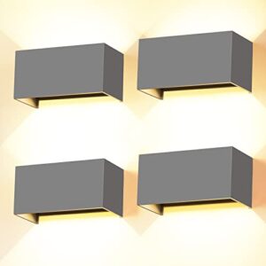Cwycfw 24W LED Wandleuchten Innen Grau Wandlampen 4 Stück Auf und ab Einstellbarer Lichtstrahl Wandleuchte Außen Warmweiß 3000K Aussenlampen LED IP65 Wasserdichte
