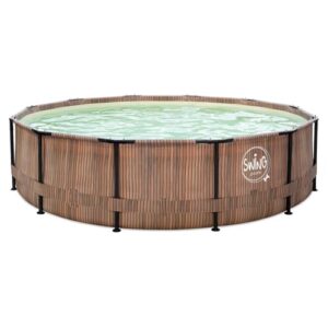 Alternative view of HAF® Swing Metal Frame Pool mit den Maßen 366 x 91 cm Skimmer | Natürliche braune Holz-Optik | ca. 8.300 L Wasserkapazität | Hochwertiger Swimming Pool | Gartenpool/Aufstellpool ohne Filterpumpe