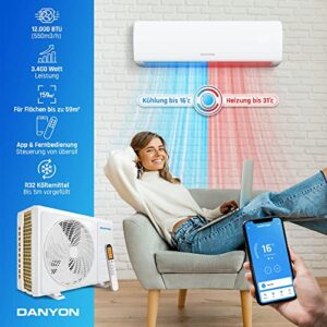 Alternative view of Danyon Klimaanlage Split - 12000 BTU - 3,4 kW, Selbstreinigung, leise, Smart Home, Inverter Klimagerät mit Heizfunktion, Splitgerät vorgefüllt mit R32 Kältemittel, Timer, bis 59 m2, 5m Komplettset