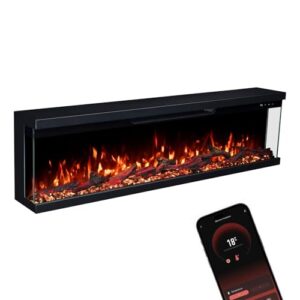 GLOW FIRE Elektrokamin Insert 127 mit realistischem 3D LED-Feuer - Wand-Elektrokamin mit Heizung und Kaminfeuer, App Steuerung, Knistereffekt & Timer, max. 1800 W, 127x35x19cm