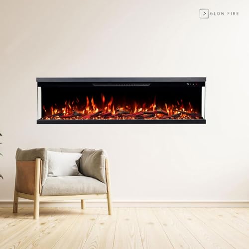 GLOW FIRE Elektrokamin Insert 127 mit realistischem 3D LED-Feuer - Wand-Elektrokamin mit Heizung und Kaminfeuer, App Steuerung, Knistereffekt & Timer, max. 1800 W, 127x35x19cm – Bild 2