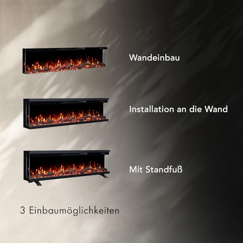 GLOW FIRE Elektrokamin Insert 127 mit realistischem 3D LED-Feuer - Wand-Elektrokamin mit Heizung und Kaminfeuer, App Steuerung, Knistereffekt & Timer, max. 1800 W, 127x35x19cm – Bild 7