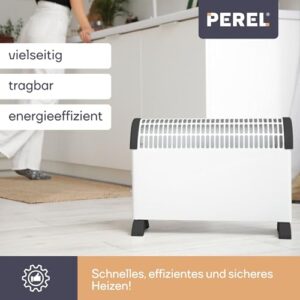 Alternative view of Perel Konvektorheizung 2000W, elektrischer Konvektor, Heizlüfter mit 3 Heizstufen, Turbolüfter, Thermostat, IP20, Überhitzungsschutz, tragbar für Räume bis 60 m³