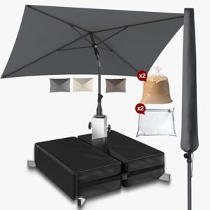 4smile Sonnenschutz Balkon Set 3-teilig, Anthrazit - Sonnenschirm rechteckig 200x125cm Sonnenschirmständer Schirmhülle - Sonnenschirm Balkon mit Ständer, Balkonschirm knickbar höhenverstellbar