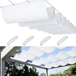 Einziehbare Welle Sonnensegel 1.8x4.5M Nach Maß Wellenmarkise Verstellbar Segeltuch mit Ösen und Kordel Markisenstoff UV-Schutz Sonnenschutz Wasserdicht für Garten Pergola Balkon Terrasse Weiß