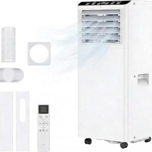 Mobiles Klimagerät 9000 BTU, Portable Klimaanlage, 4-in-1 Klimagerät Mit Luftentfeuchter (45L/Tag), Ventilator (3 Stufen), 24H Timer, LED-Display, Fensterkit, Mobile Klimaanlage für Räume bis 52 m²