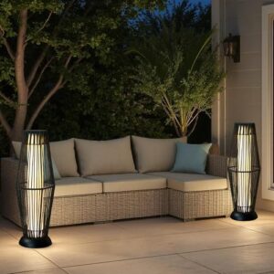 Alternative view of TRIROCKS Solar Rattan Stehlampe 2 Stück Solarbetriebene Gartenlaterne aus Korbgeflecht mit Olifen-Seil Wasserdicht Bodenlampen Solar LED Stehlampen für Außenbereich Hof Terrasse Garten Schwimmbad