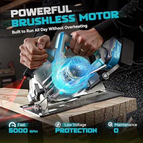 LIVOWALNY Handkreissäge Kompatibel Mit Makita Akku 18v, 66mm Akku-Kreissäge mit Ø165 x Ø20 mm Sägeblatt, werkzeuglose Einstellung bei Schnitttiefe Neigungswinkel (Nur Werkzeug) – Bild 2