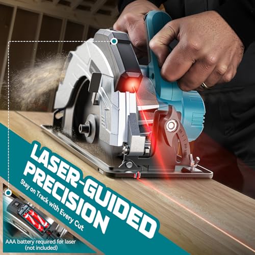 LIVOWALNY Handkreissäge Kompatibel Mit Makita Akku 18v, 66mm Akku-Kreissäge mit Ø165 x Ø20 mm Sägeblatt, werkzeuglose Einstellung bei Schnitttiefe Neigungswinkel (Nur Werkzeug) – Bild 3