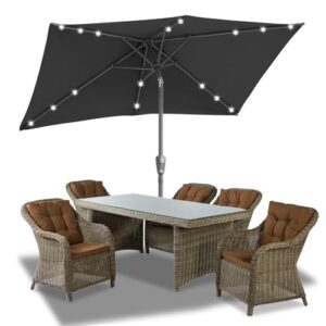 Jaxguom 200x300CM Sonnenschirm Rechteckig Solar LED Kurbel-Schirm Gartenschirm Terrassenschirm knickbar Sonnenschirme ohne Ständer Kippbar Großschirm für Balkon,Terrasse,Garten,Anthrazit