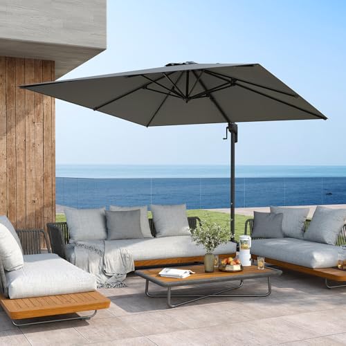 COSTWAY Sonnenschirm 300 x 300 cm, Ampelschirm mit Kurbel, Gartenschirm neigbar, 360° drehbar, großer Terrassenschirm, quadratischer Marktschirm für Garten, Terrasse, Anthrazit – Bild 2