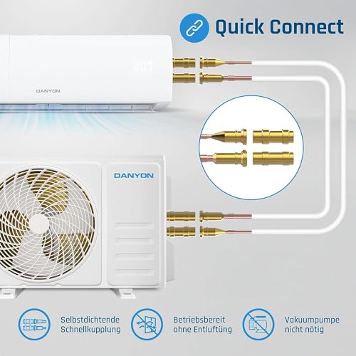 Danyon Split Klimaanlage Quick Connect - 12000 BTU (3,4 kW) - Inverter Klimagerät mit Heizfunktion, WiFi und App - bis 55qm - sehr leise - 5m Kupferleitung, Kältemittel R32, Montageset – Bild 3