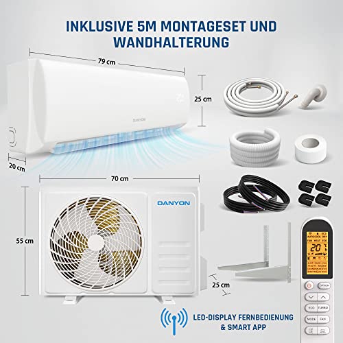 Danyon Split Klimaanlage Quick Connect - 12000 BTU (3,4 kW) - Inverter Klimagerät mit Heizfunktion, WiFi und App - bis 55qm - sehr leise - 5m Kupferleitung, Kältemittel R32, Montageset – Bild 8