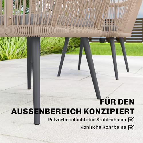 Outsunny Gartenstuhl 2er Set wetterfest Gartenstühle mit Armlehne Sitzkissen Metallrahmen Terrassenstuhl bis 120 kg belastbar Gartenmöbel für Hinterhof Garten Balkon Hellgrau – Bild 5