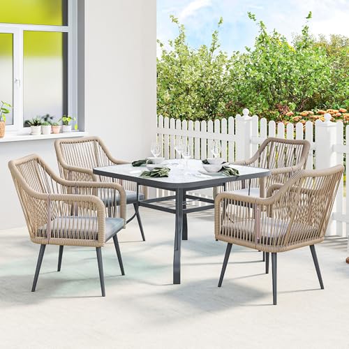 Outsunny Gartenstuhl 2er Set wetterfest Gartenstühle mit Armlehne Sitzkissen Metallrahmen Terrassenstuhl bis 120 kg belastbar Gartenmöbel für Hinterhof Garten Balkon Hellgrau – Bild 8