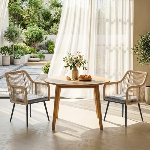 Outsunny Gartenstuhl 2er Set wetterfest Gartenstühle mit Armlehne Sitzkissen Metallrahmen Terrassenstuhl bis 120 kg belastbar Gartenmöbel für Hinterhof Garten Balkon Hellgrau – Bild 9