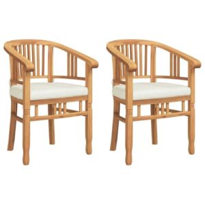 vidaXL Stuhl mit Kissen 2 pcs Braun 63 x 58 x 89 cm Massivholz Teak, Garten- und Terrassenstuhl, rustikaler Sessel aus massivem Teakholz, funktionales Möbelstück zum Entspannen, Holz-Dekor