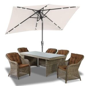 Jaxguom 140x210CM Sonnenschirm Rechteckig Solar LED Kurbel-Schirm Gartenschirm Terrassenschirm knickbar Sonnenschirme ohne Ständer Großschirm für Balkon,Terrasse,Garten,Beige