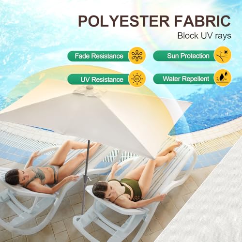 Jaxguom 140x210CM Sonnenschirm Rechteckig Solar LED Kurbel-Schirm Gartenschirm Terrassenschirm knickbar Sonnenschirme ohne Ständer Großschirm für Balkon,Terrasse,Garten,Beige – Bild 2