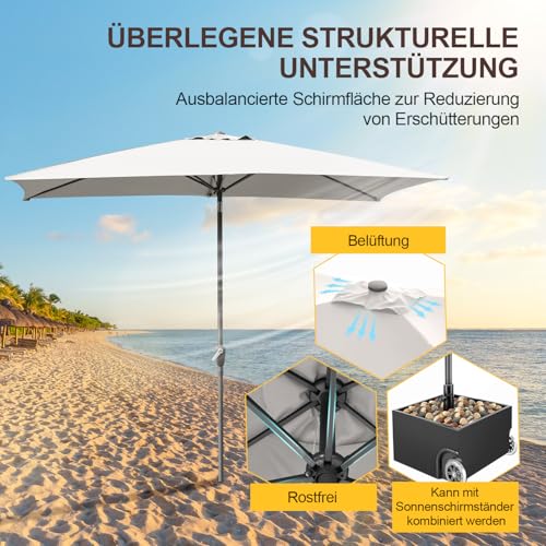 Jaxguom 140x210CM Sonnenschirm Rechteckig Solar LED Kurbel-Schirm Gartenschirm Terrassenschirm knickbar Sonnenschirme ohne Ständer Großschirm für Balkon,Terrasse,Garten,Beige – Bild 3