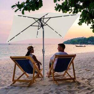 Alternative view of Ollewiellan Sonnenschirm LED Solar 210 x 140cm Beige mit Kurbel | Sonnenschirm Rechteckig Ampelschirm Gartenschirm Terrassenschirm Sonnenschutz UV50 Knickbar wasserdicht für Garten, ohne Ständer