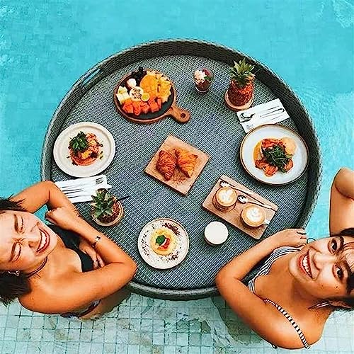 Schwimmender Tabletttisch mit Rattan-Webdesign für Schwimmbäder, Spas und Partys – Bild 4