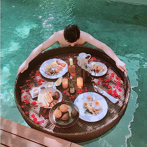 Schwimmender Tabletttisch mit Rattan-Webdesign für Schwimmbäder, Spas und Partys – Bild 5