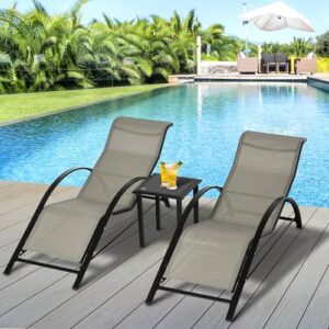Alternative view of Outsunny Gartenliege Set Metall Mesh 3-TLG. Sonnenliege mit Teetisch Gartengarnitur mit 2 Sonnenliegen, 1 Beistelltisch Gartensitzgruppe für Garten, Balkon 59B x 169T x 66H cm Grau Schwarz