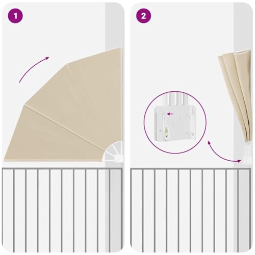 Balkon Sichtschutz Beige 160x160cm, Polyester Fächer-Sonnenschutz für Garten Terrasse Außenbereich, UV-beständiges Schattentuch Markise Sonnensegel, Privatsphäre Windschutz – Bild 6
