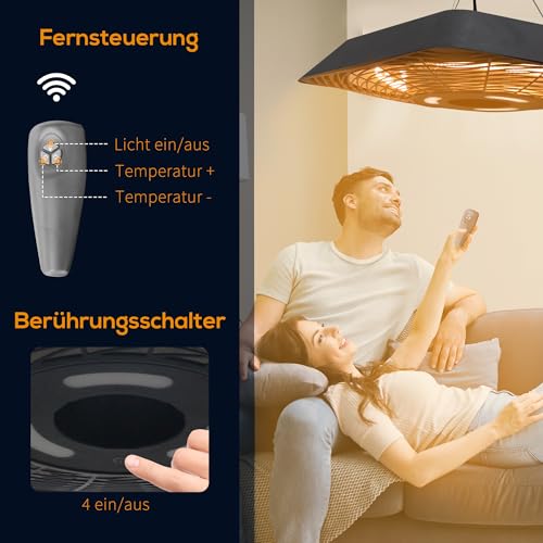 Outsunny Infrarotstrahler 2000 Watt Heizstrahler mit Fernbedienung 3 Heizstufen Schutzhülle LED-Anzeige IP45 Wärmestrahler Terrassenstrahler Standheizer Infrarotheizung Schwarz – Bild 4