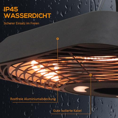 Outsunny Infrarotstrahler 2000 Watt Heizstrahler mit Fernbedienung 3 Heizstufen Schutzhülle LED-Anzeige IP45 Wärmestrahler Terrassenstrahler Standheizer Infrarotheizung Schwarz – Bild 5