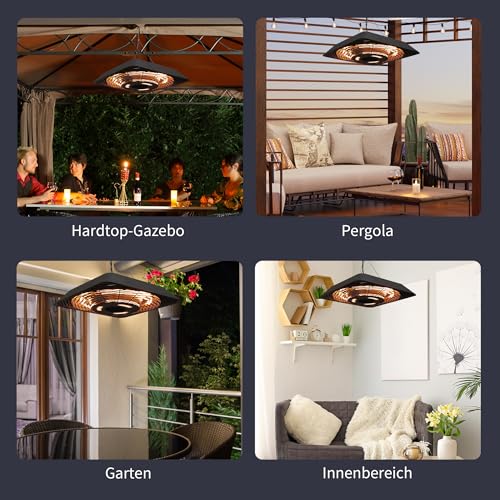 Outsunny Infrarotstrahler 2000 Watt Heizstrahler mit Fernbedienung 3 Heizstufen Schutzhülle LED-Anzeige IP45 Wärmestrahler Terrassenstrahler Standheizer Infrarotheizung Schwarz – Bild 6