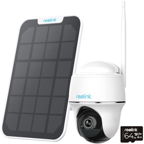 Reolink 4MP Überwachungskamera Aussen Solar mit 355°/140° Schwenkbar, 64GB inklusive, WLAN Kamera Outdoor Akku, Personen-/Fahrzeugerkennung, 2-Wege-Audio, 2.4/5GHz WiFi, Argus PT Plus mit Solarpanel