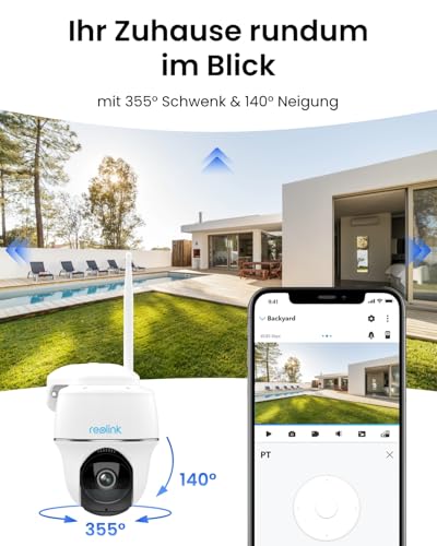 Reolink 4MP Überwachungskamera Aussen Solar mit 355°/140° Schwenkbar, 64GB inklusive, WLAN Kamera Outdoor Akku, Personen-/Fahrzeugerkennung, 2-Wege-Audio, 2.4/5GHz WiFi, Argus PT Plus mit Solarpanel – Bild 3