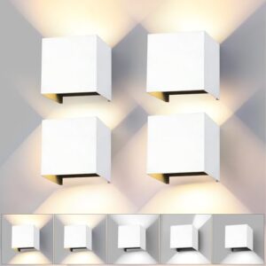 wisdom line Wandleuchte Innen & Aussen 4er Set mit Auf- und Abwärtslicht, 15W LED 3 Farbtemperaturen, IP65 Wasserdicht, Lichtwinkel 0-120° stufenlos verstellbar, in Weiß