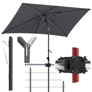 Menz Sonnenschirm Balkon 210x140 cm in Anthrazit – UV 50 rechteckig Sonnenschirm mit Kurbel, höhenverstellbar für Garten und Terrasse, inkl. Sonnenschirmhalter & Sonnenschirmhülle