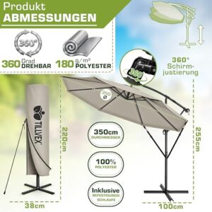 Alternative view of tillvex Alu Sonnenschirm Abdeckung Ø 300 cm mit Kurbel | Ampelschirm mit Ständer & Windschutz | Gartenschirm UV-Schutz Aluminium | Kurbelschirm wasserdicht 360° drehbar (Taupe, 300 cm)