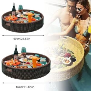 Alternative view of Deluxe Schwimmtablett Für Pool Und Strand,Handgewebtes Rattan-Design,Integrierter Schaum,Mit Robusten Griffen Und Rostfreiem Aluminiumrahmen,Wasserabweisend Und Pflegeleicht 60*60-Black