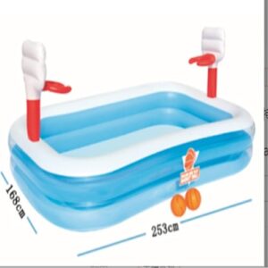 Alternative view of Aufblasbares Schwimmbecken, Aufblasbarer Pool, oberirdischer Swimmingpool mit Deckel, großes Geschenk, Familienpool, Volleyball-Set, Sommer-Planschbecken