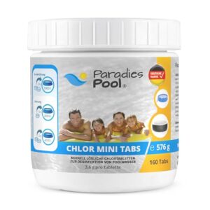 Paradies Pool 160 Mini Chlortabletten 3,6 g, Schnelllöslich, Desinfektion, Planschbecken, Minipool, Splashpool, Whirlpool, Frame Pool