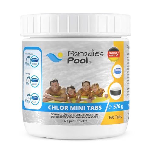 Paradies Pool 160 Mini Chlortabletten 3,6 g, Schnelllöslich, Desinfektion, Planschbecken, Minipool, Splashpool, Whirlpool, Frame Pool