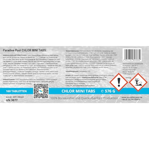 Paradies Pool 160 Mini Chlortabletten 3,6 g, Schnelllöslich, Desinfektion, Planschbecken, Minipool, Splashpool, Whirlpool, Frame Pool – Bild 5