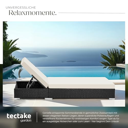 tectake® 2er Garten Lounge Sonnenliegen Set mit Tisch, Aluminium Gartenliege, Gartenlounge Outdoor, Relaxliege inkl. 2 Bezugsets und Schutzhülle, Outdoor Poly Rattan Gartenmöbel Set, 2er Set - schwarz – Bild 5
