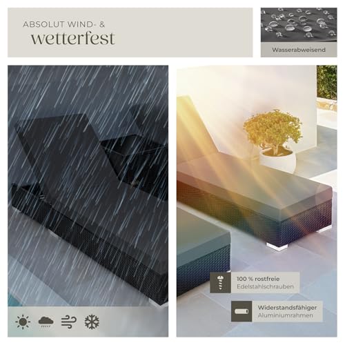 tectake® 2er Garten Lounge Sonnenliegen Set mit Tisch, Aluminium Gartenliege, Gartenlounge Outdoor, Relaxliege inkl. 2 Bezugsets und Schutzhülle, Outdoor Poly Rattan Gartenmöbel Set, 2er Set - schwarz – Bild 8