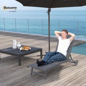 Alternative view of Outsunny Sonnenliege mit Rolle, Gartenliege Alu Liegestuhl mit 5-Fach verstellbare Rückenlehne, wetterfeste Campingliege, Gartenstuhl bis 150 kg belastbar, für Garten Urlaub Strand Pool, Dunkelgrau
