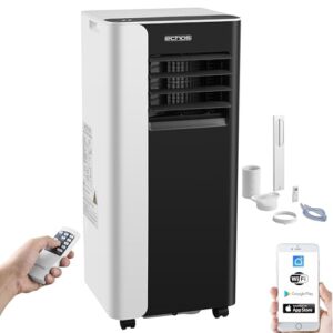 Echos® Mobile Klimaanlage 9.000 BTU mobil mit Abluftschlauch, Wi Fi & Fensterabdichtung – Mobiles Klimagerät App/WLAN Steuerung Fernbedienung & 24 h Timer - Luftkühler, Luftentfeuchter & Ventilato