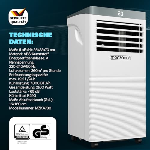 MONZANA® mobile Klimaanlage MZKA780 7000 BTU 3in1 Fernbedienung 2100W Abluftschlauch Timer Schlafmodus Klimagerät Luftentfeuchter Air Conditioner – Bild 9